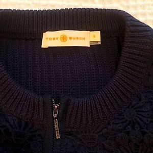 Tory Burch Womens Trixy Crochet Lace Cardigan Sweater, Full Zip Navy - S, Cotton